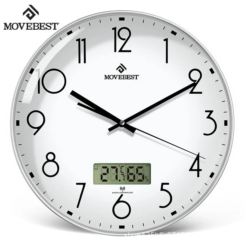 

Simple Living Room Wall Clock with Temperature and Humidity LCD Display Quartz Clock Silent Sweep Second Wall Clock