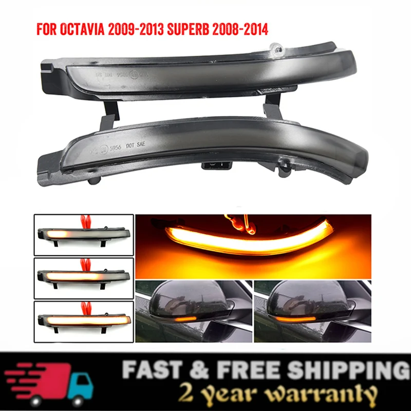 

Для Skoda Octavia 2009-2013 SUPERB 2008-2014, Динамический светодиодный поворотный сигнал светильник поворотник для зеркала заднего вида, поворотник для вод...