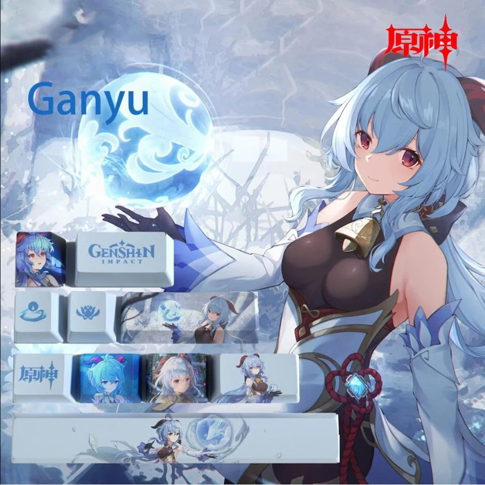 Фото Колпачки для механических клавиатур Genshin Impact, профиль OEM, пятисторонняя сублимация, Yoimiya, 10 клавиш, мини-набор, материал PBT. №2