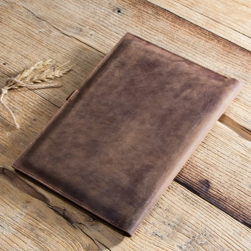 Retro Men's Clutch Bag Genuine Cow Leather Padfolio Case Cover Business Hasp Passport Cases Card Organizer Laser Engraving