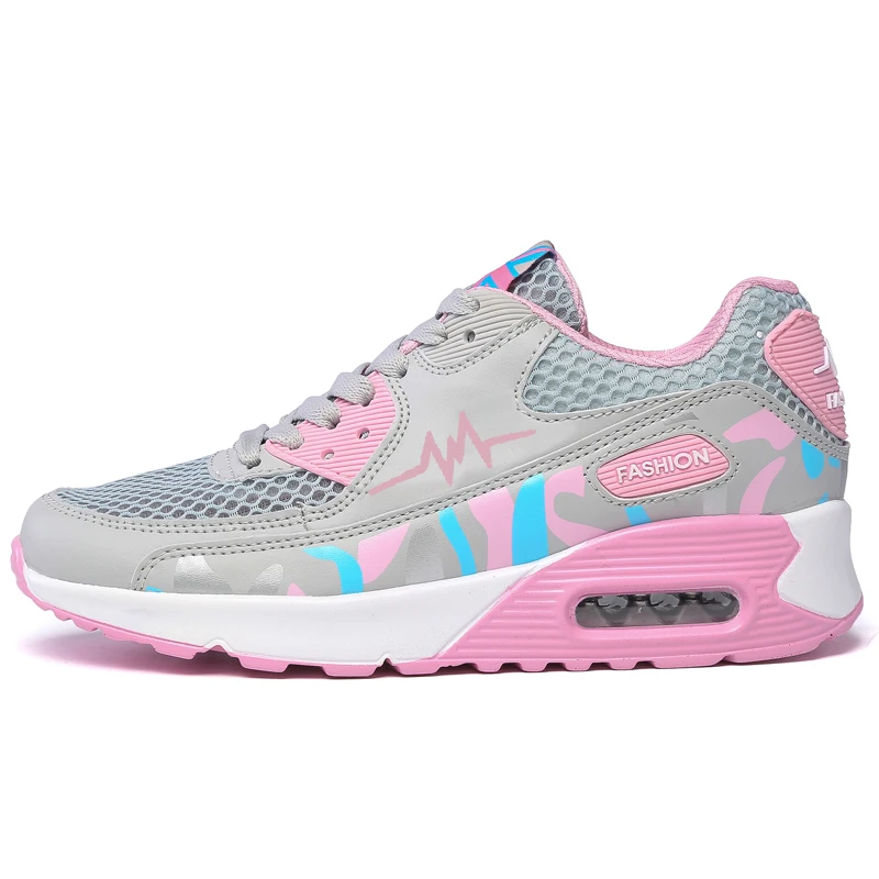 Women Casual Shoes Breathable Walking Mesh Lace Up Thick Sole Air Cushion Shoes Sneakers Women Tenis Feminino Pink Black White