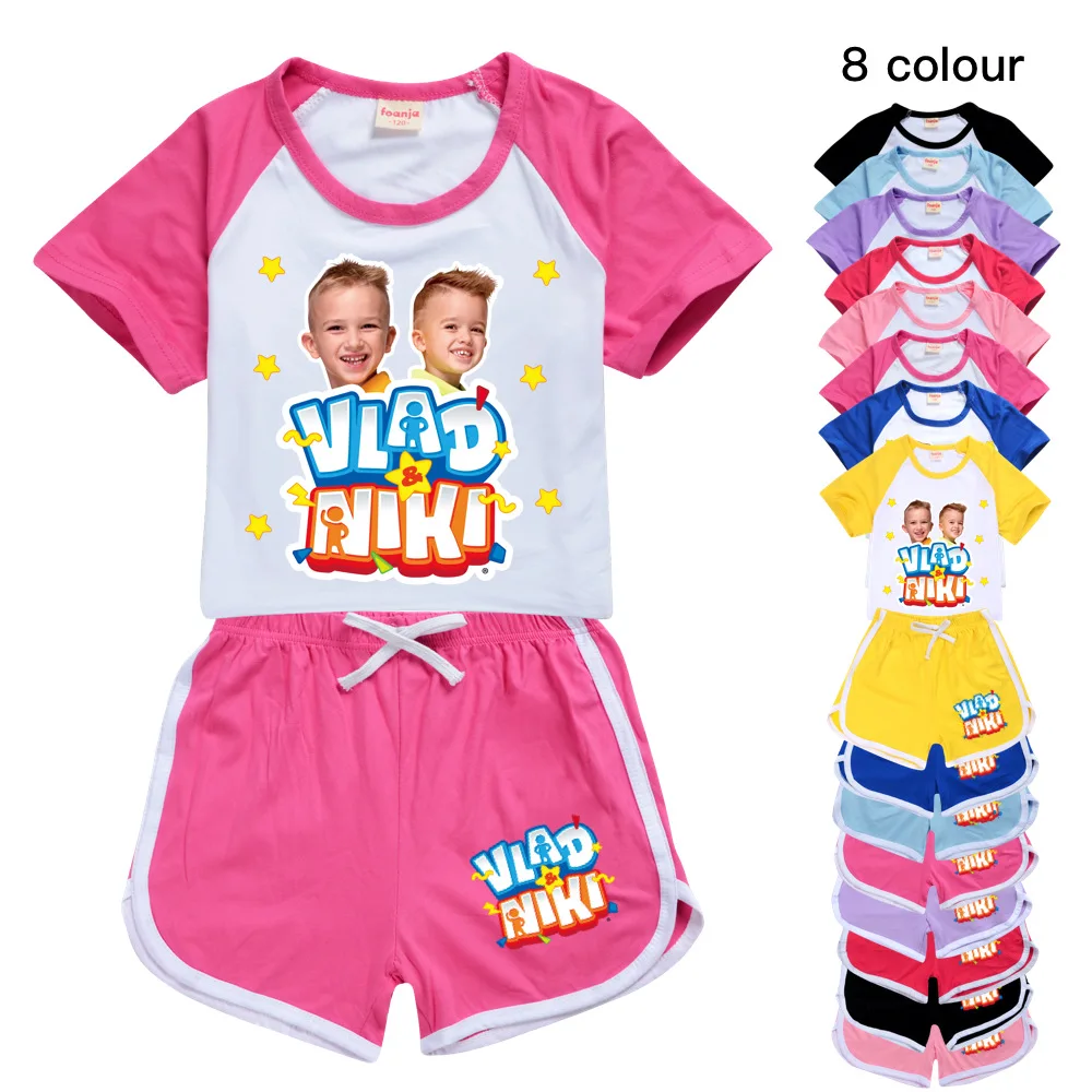 

2022 Summer Children Vlad Niki Pajamas Short Sleeve T-Shirt+Shorts 2pc Set Kids Boy Girls Pijamas Cartoon Baby Sleepwear