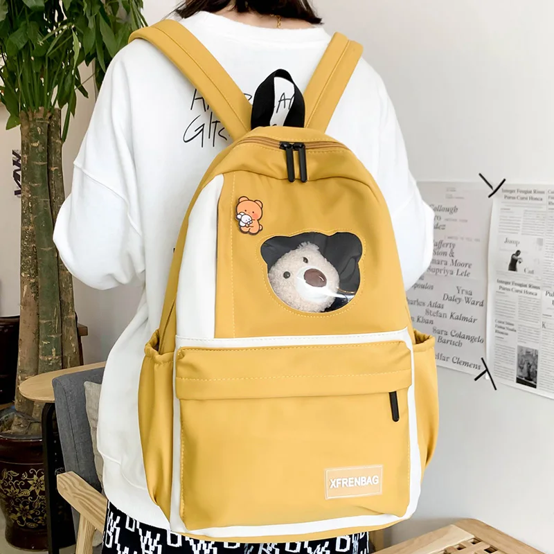 

DCIMOR New Nylon Women Backpack Female Cute Transparent Portable Traveling Bag Preppy Style Schoolbag for Teenage Girl Bookbag