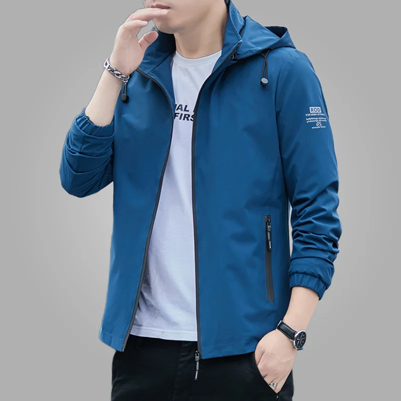 

New Men's Bomber Jackets Detachable Hat Autumn Thin Coats Solid Jackets for Men Korean Hood Casual Black Coat Windbreaker Male