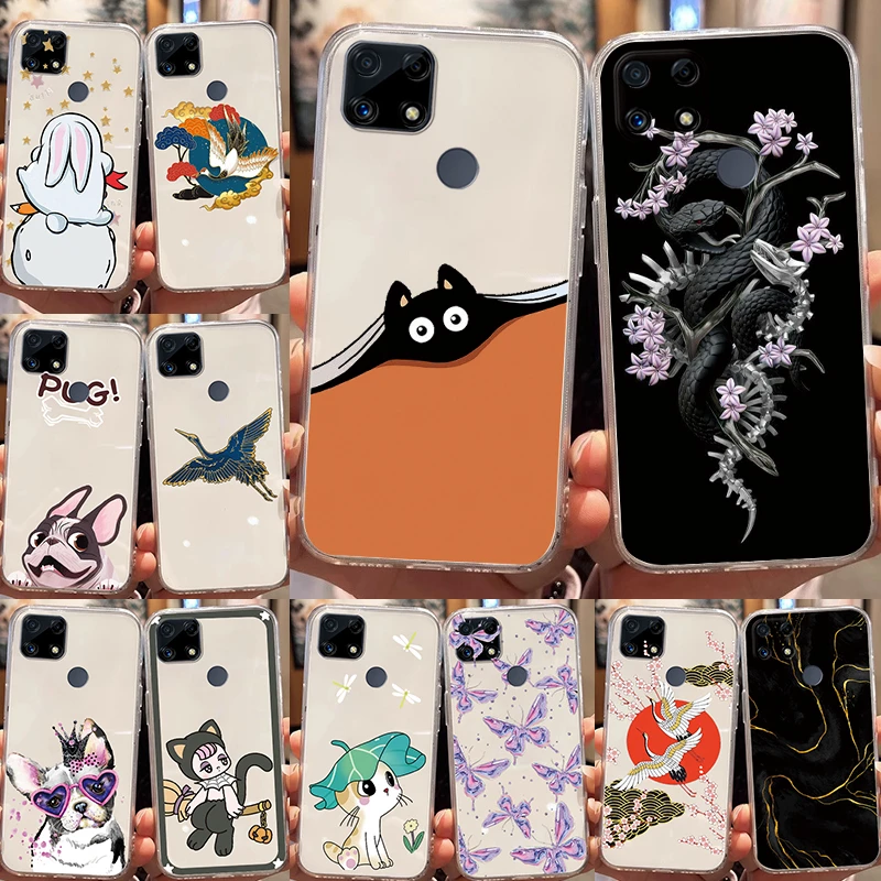 Для Realme 8 8i Pro C12 C21Y C25 C25S C25Y C30 C30S V13 Q3i Q3 Narzo 50i Prime мультяшный роскошный кот собака