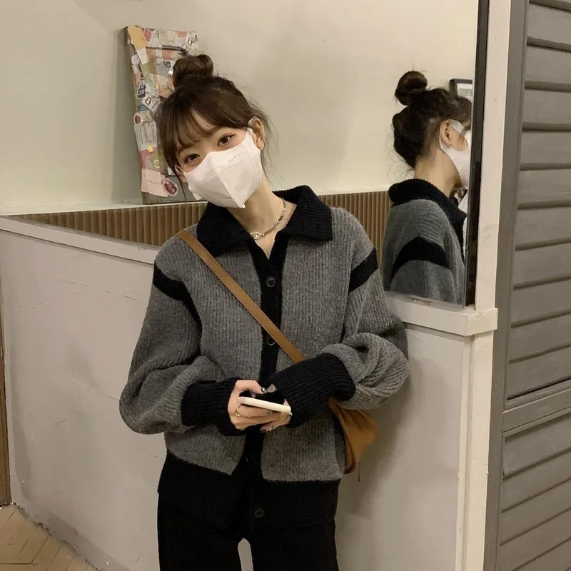 

Cardigan sweater gentle and lazy wind sweater women autumn and winter loose long sleeve stand-up collar cardigan knitted coat