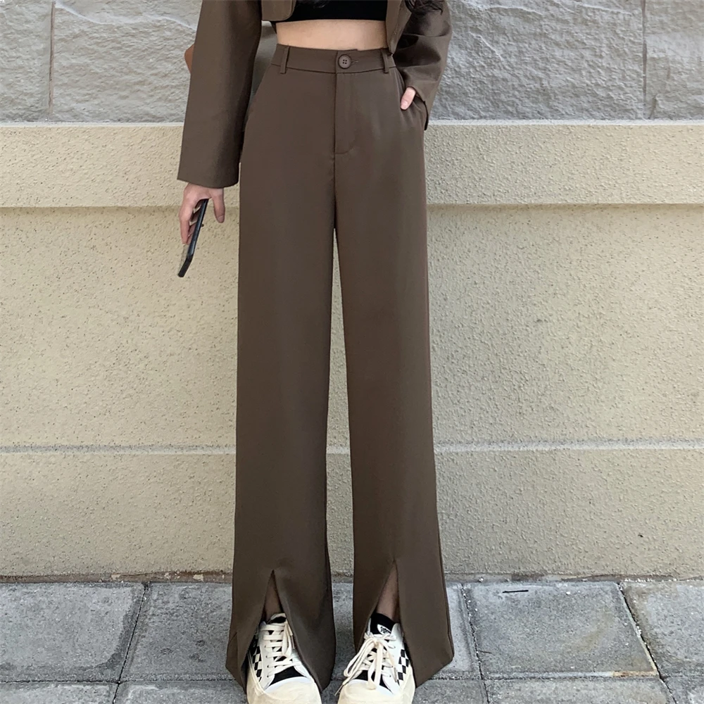 

Брюки Alien Kitty женские с широкими штанинами, однотонные повседневные офисные приталенные свободные штаны с высокой талией и разрезом, уличная одежда, лето 2022