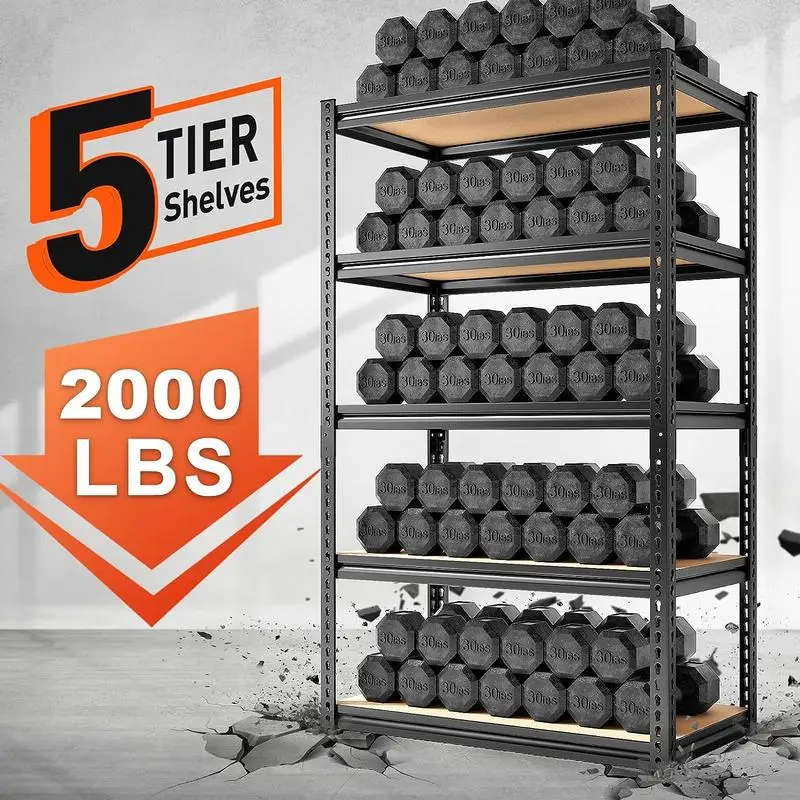 Гаражные полки 5 уровней для хранения сверхмощные регулируемые металлические