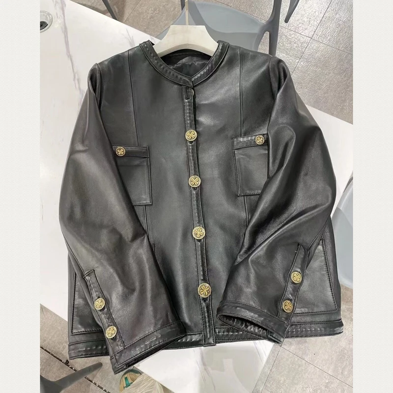 

Woman Coats Natural 100% Sheepskin Leather 2022 Fashion Female Jackets Rivet Real Leather Sheepskin Short Ladies H421