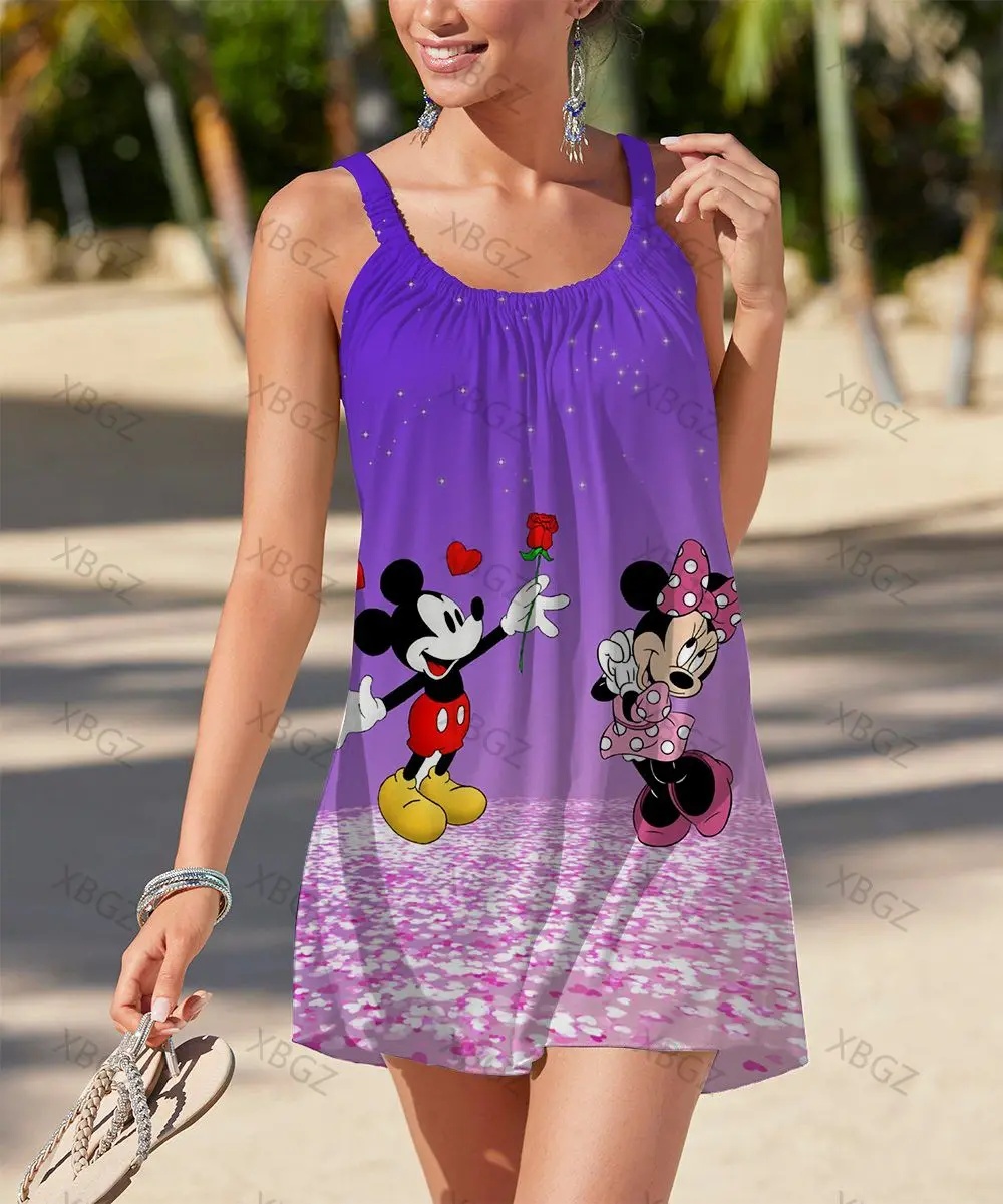 Minnie Mouse Boho Top Sling Sexy Beach Dress Woman Print Boho Cartoon Disney Loose Women's Summer Dress Dresses for Women 2022