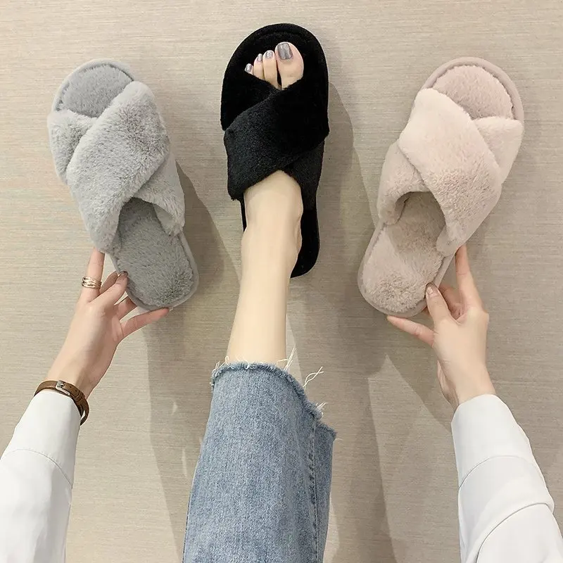 

Shoes Rubber Flip Flops Flock Slippers Flat Raccoon Fur Slides Slipers Women Winter Footwear Hawaiian Plush 2022 Massage Basic R