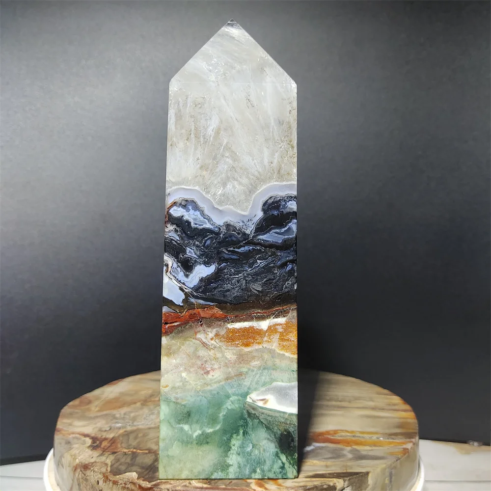 

743g Natural Ocean Jasper Crystal Tower Wand Ore Point Stone Obelisk Quartz Spirit Meditation Home Decoration