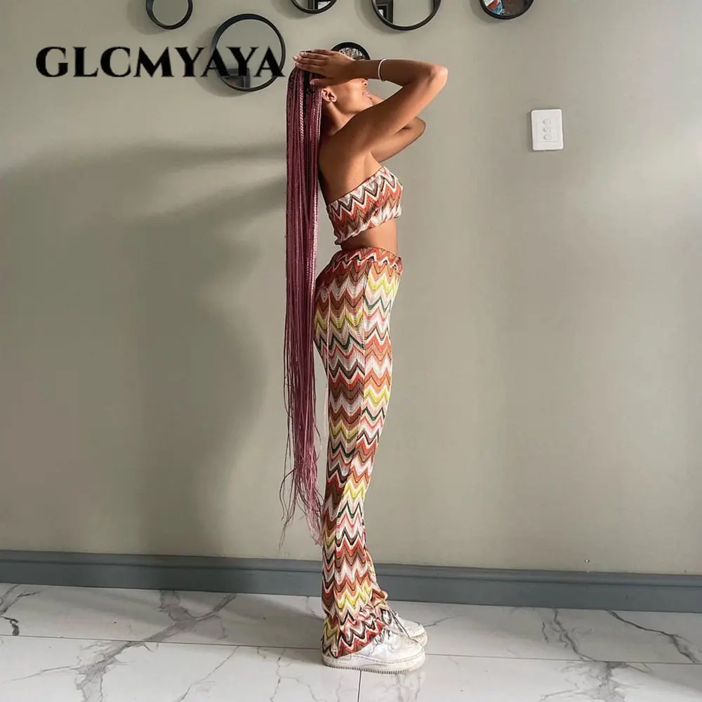 Вязаный женский комплект GLCMYAYA в полоску с волнистыми полосками укороченный Топ