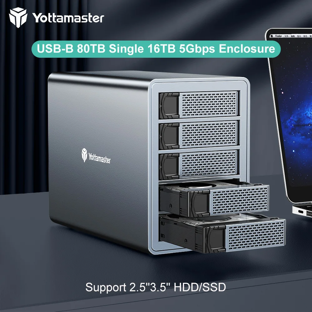 

Yottamaster FS5U3 жесткий диск чехол 2,5/3,5 "USB 3,0 к SATA 3,0 для SATA HDD / SSD жесткий диск алюминиевый корпус 5 отсеков