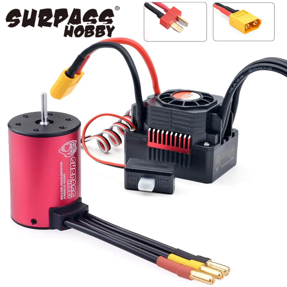 

Surpass Hobby Waterproof 3650 1650KV 2050KV 2300KV 3100KV 3600KV 4500KV Brushless Motor 60A/80A/120A ESC Combo for 1/10 RC Car