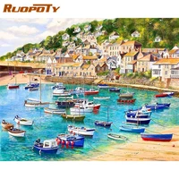 ruopoty frame diy painting by numbers acrylic wall art picture seaside vessels landscape coloring by numbers diy gift artwork 60
