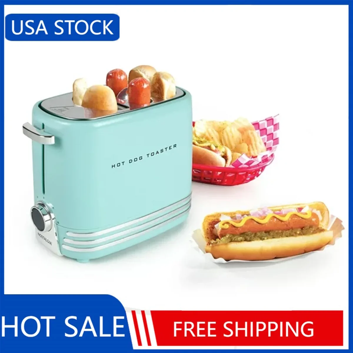 

Nostalgia Pop-Up 2 Hot Dog and Bun Toaster With Mini Tongs, Aqua