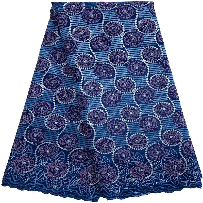 

African Cotton Embroidery Lace Fabric 2023 Latest Luxury Swiss Lace Fabric with Crystal for African Dresses Women F3275