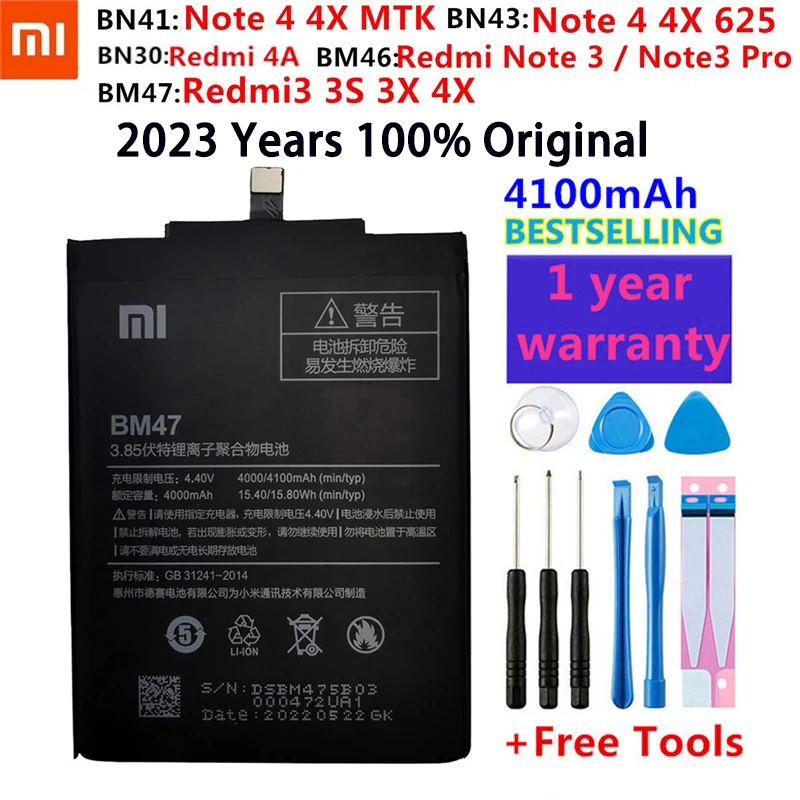 

100% Оригинальный аккумулятор Xiao Mi для телефона Xiaomi Hongmi Redmi Note 3 3S 3X 3 Pro 4 4X 4A, сменные батареи + Бесплатные инструменты