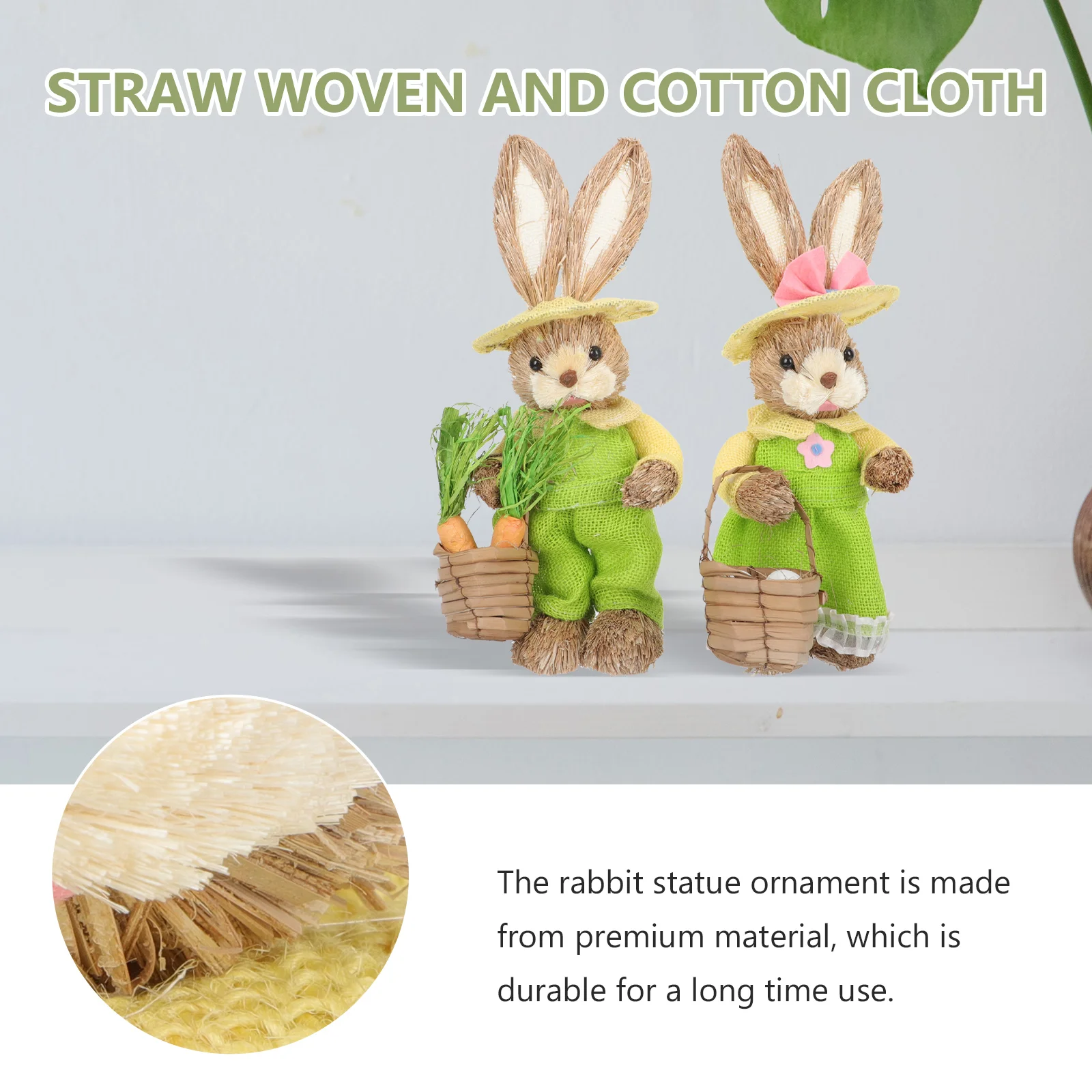 

2pcs Straw Bunny Decor Decor Rabbit Decor Woven Bunny Statue Rabbit Figurines Home Decor Indoor Home Decor Spring