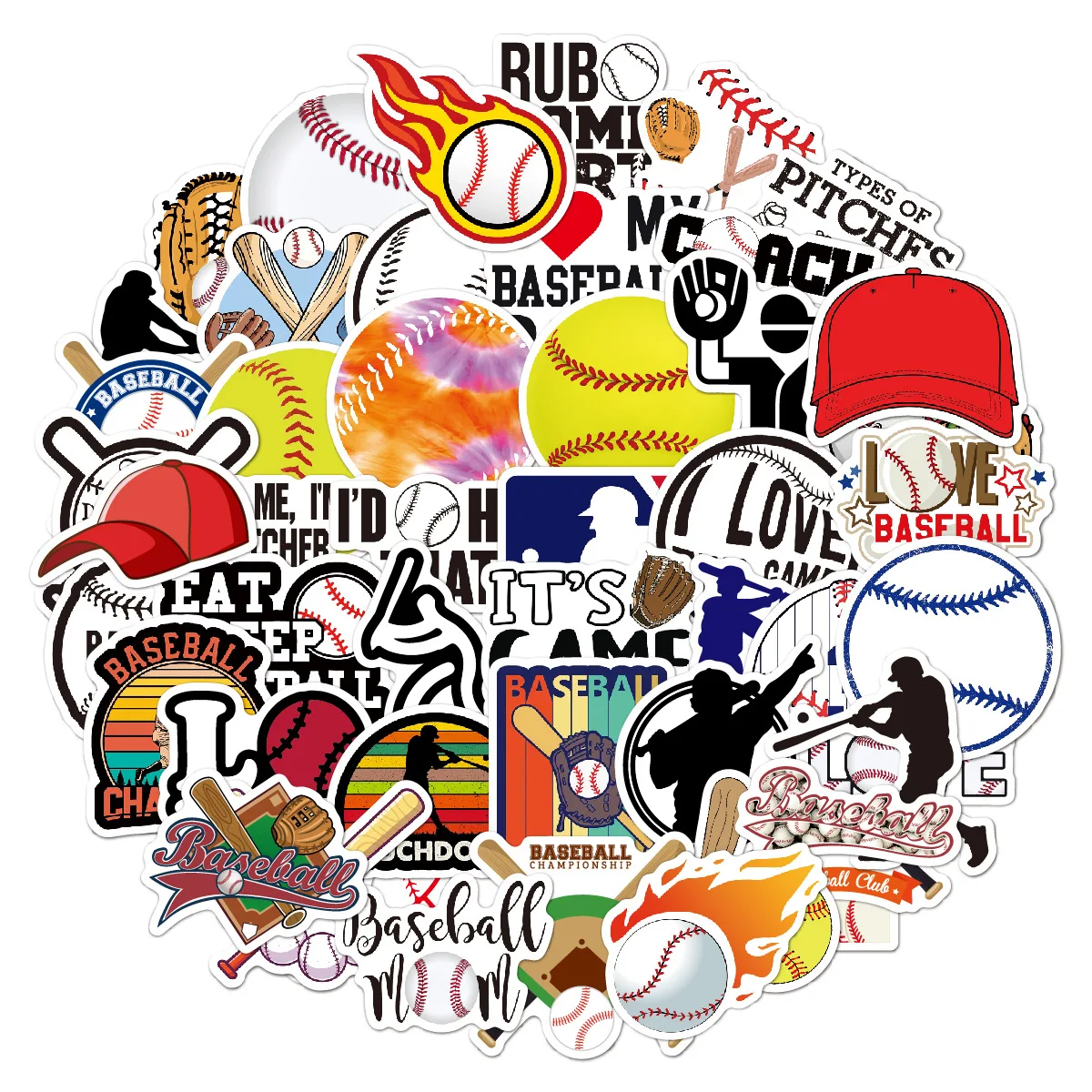 

50Pcs/Bag Baseball Sticker Ball Sports Graffiti Sticker Suitcase Scooter Waterproof Softball Sticker for Child