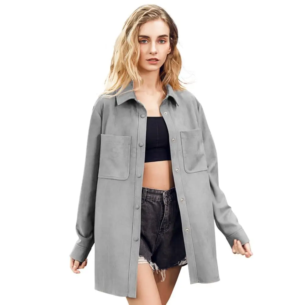 Elegant And Youth Woman Blouses Fashion Designer Lapel Pure Color Shirts Autumn Simple Genuine Suede Formal Blouses For Women