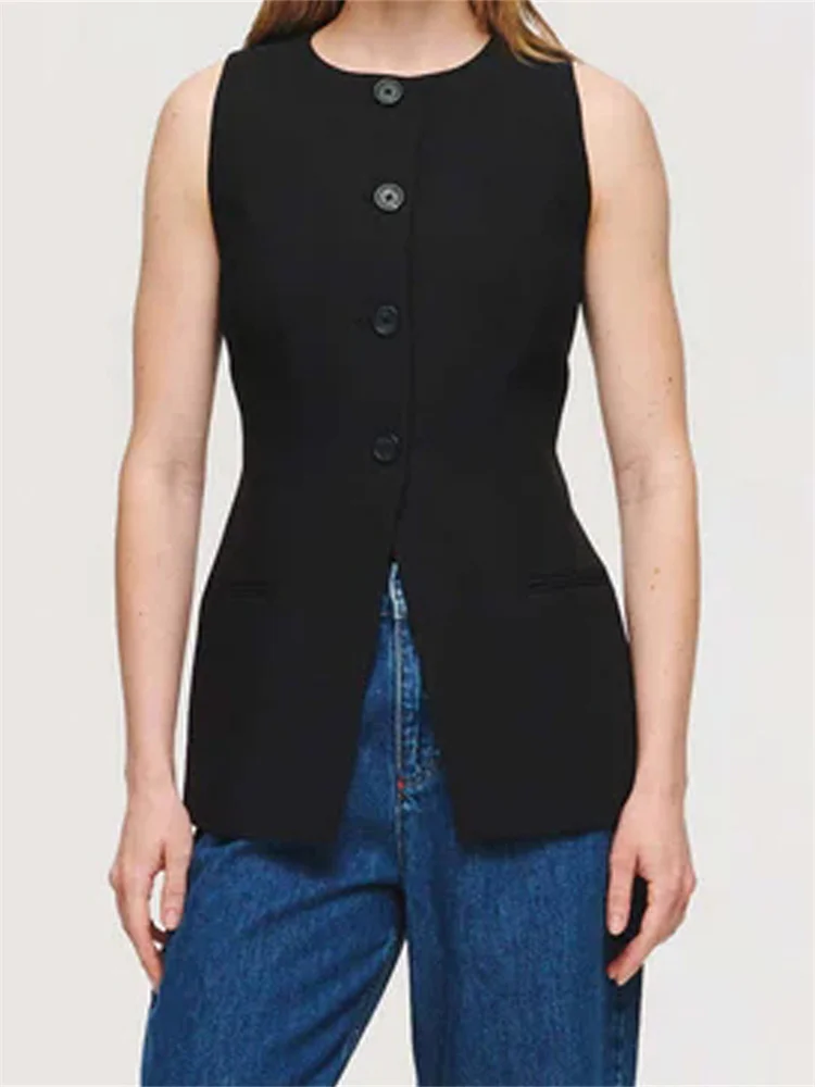 Женский летний длинный жилет CHRONSTYLE однотонная безрукавка с круглым вырезом и