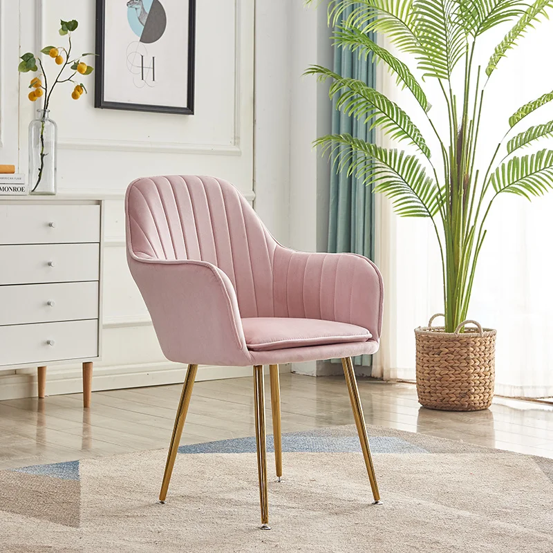 

Nordic Dining chair Ergonomic luxury Armchair Velvet Relaxing waiting chair backrest pink makeup soft stool restaurant furniture
