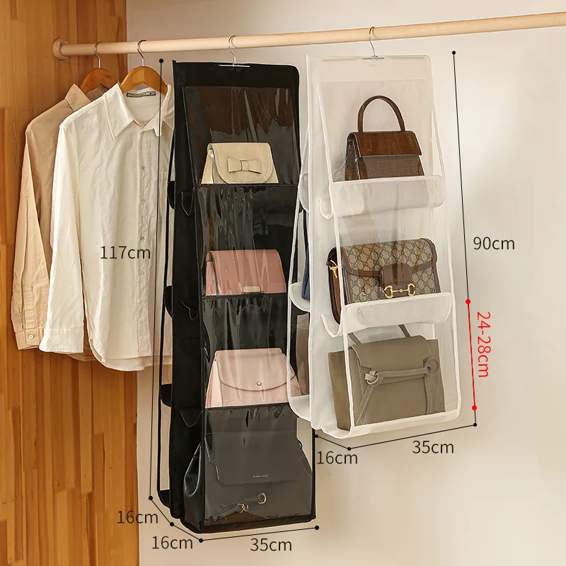 

Black Handbag Hanging Organizer With 6 Pockets Foldable Oxford Cloth Handbag Storage Bag For Family Closet Bedroom