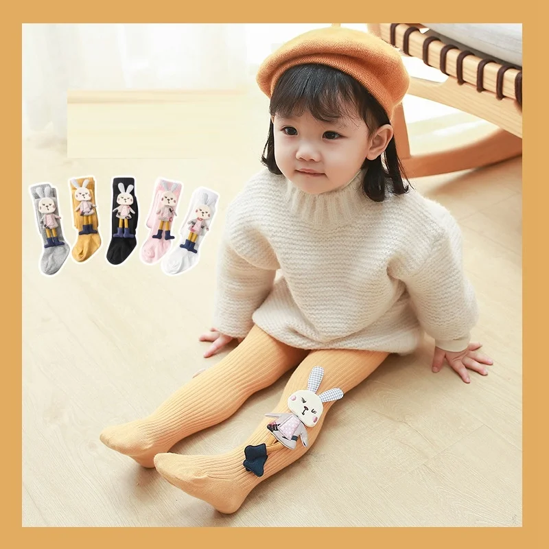 

Cartoon Witner Plush White Bottomed Pantyhose Children's 5Yrs Thickened Multi-color Baby Warm Pantyhose Girl Leggings with Bunny