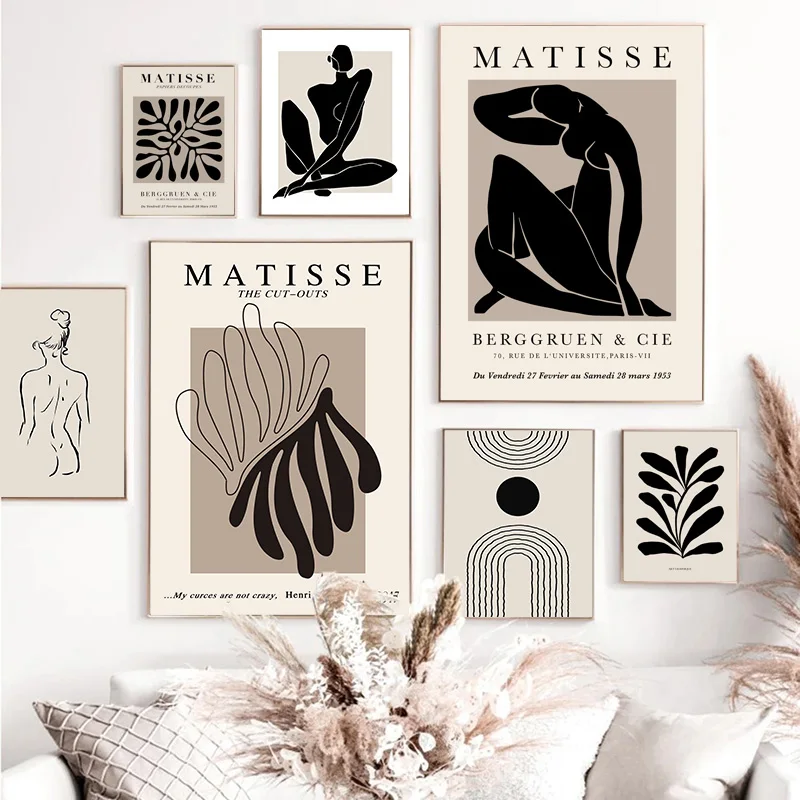 Abstract Matisse Body Line Posters Leaf Boho Black Beige Canvas Paintings Wall Art Print Picture Living Room Interior Home Decor
