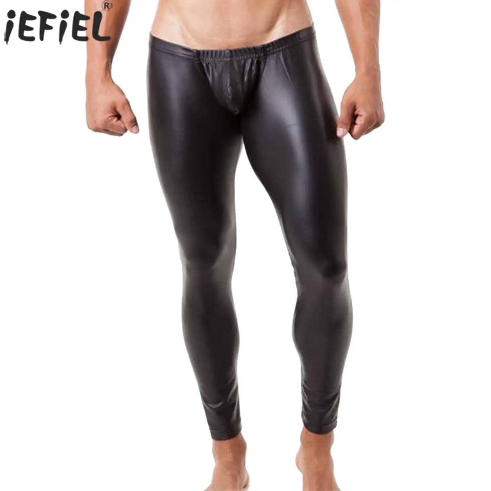 

Men Patent Leather Tight Pants Elastic Waistband Bulge Pouch Skin-tight Pants Leggings Sexy Panties Exotic costumes