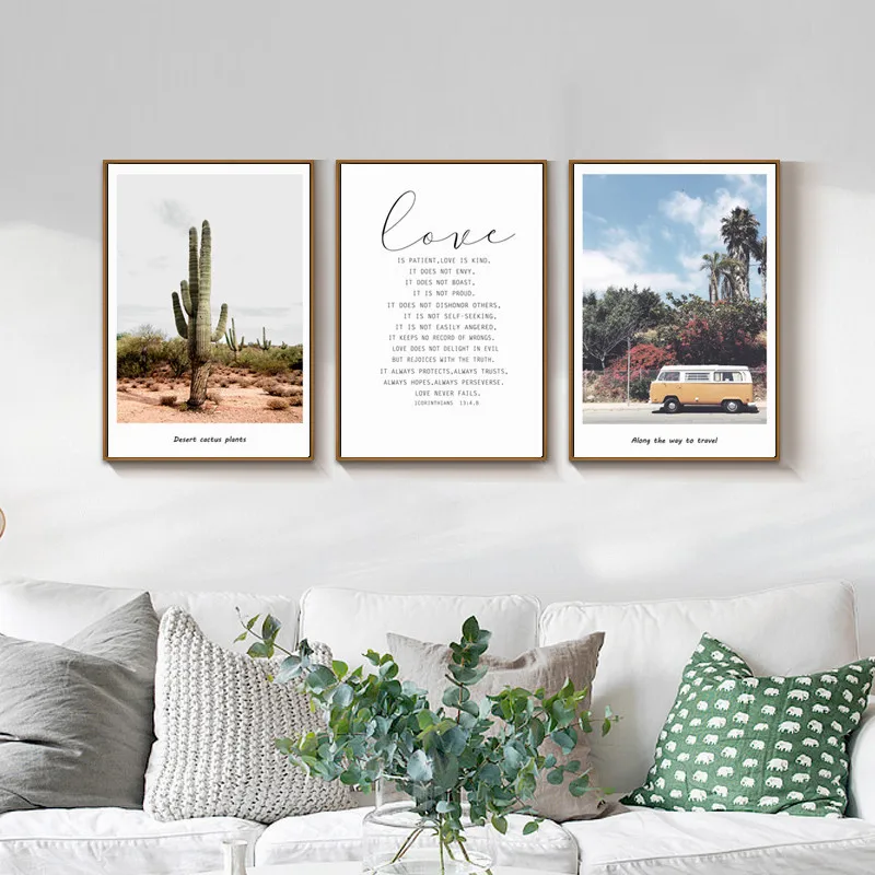 Пейзаж настенное искусство картина розовый кактус постер в скандинавском стиле