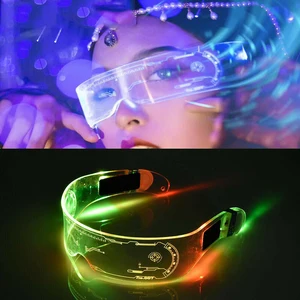 LED Luminous Sunglasses Vintage Punk Goggles Men Women Fashion Party Christmas Colorful Light Up Glasses Shades UV400