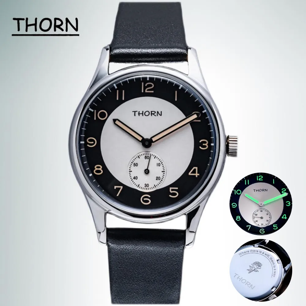 

Thorn 37.8mm Men Quartz Watch Vintage Tuexdo Silver Dial Luxury Bussiness Wristwatch Luminous Stainless Steel Dress Watches 5Bar