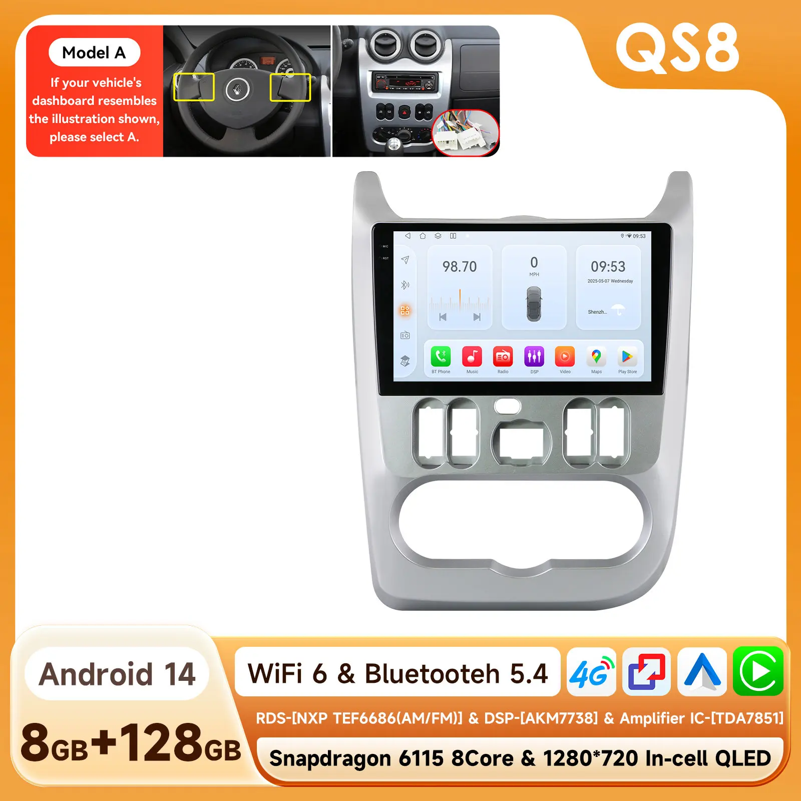 

Hizpo Android 14 2Din автомобильное радио для Lada Renault Logan 1 Sandero 2009-2015 для Lada Largus 2012-2020 Carplay навигационная стереосистема