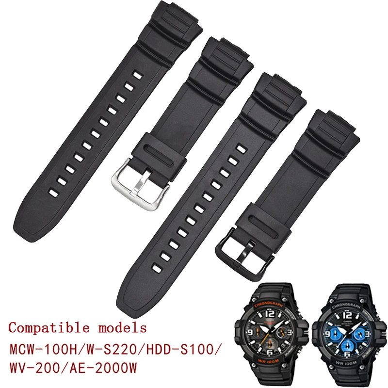 

Sdotter Silicone Watch Band for Casio MCW-100H/110H/W-S220/HDD-S100 WV-200/AE-2000/2100 Resin Strap 16mm Wristwatch Accessories