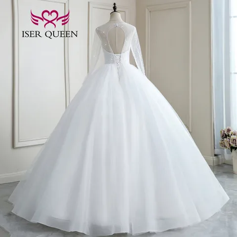 Hollow Back Luxury Crystal Beaded Quality Europe Wedding Dress  For Women Long Sleeves Princess Bride Dresses WX0278