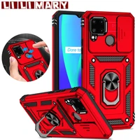 slide camera lens case for oppo realme c25y c21y c20a c20 c15 military grade bumpers armor shockproof phone cover for realme c11
