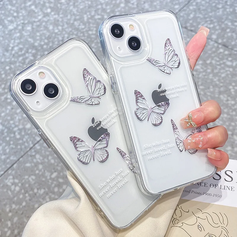 

Butterfly Space Shell Transparent Shockproof Case 13 12 11 Pro XS Max XR X Soft TPU Silicone For iPhone 7 8Plus SE2022 Cover