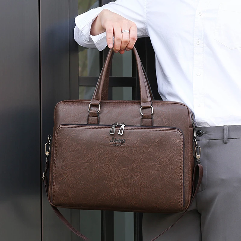 Men'S Executive Briefcase Leather Handbag Computer Laptop Document Shoulder Business Messenger Crossbody Side Briefcase Bag