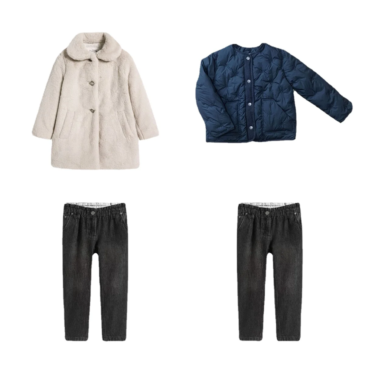 

In Stock Children's Velvet Warm Pants2021 BP Autumn and Winter Boys Girls Neutral Casual Coat Loose Straight Jeans