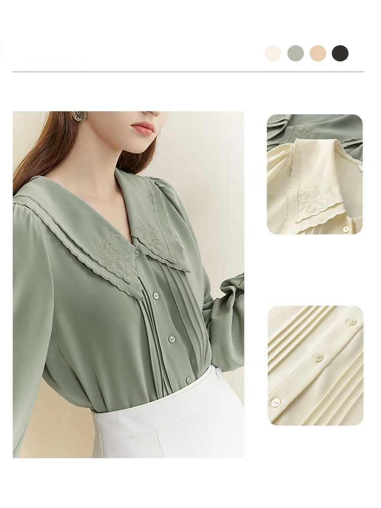 Шифоновая Блузка с цветочной вышивкой FSLE рубашка Женская двухслойная