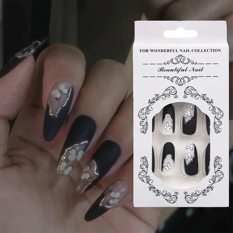 

24pcs/set Full Cover Fake Nail Artificial Press on Long Ballerina Clear/Natural/white False Coffin Nails Art Tips Manicure Tool