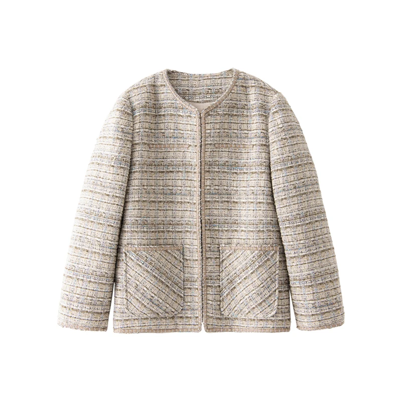 2023 Tweed Jacket  Wool  Polyester  90%  White Duck Down  High Street  Abrigos De Mujer Casacos Femininos Inverno Coat Women