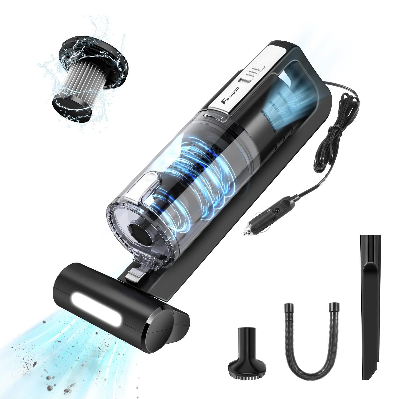 

Car Vacuum Cleaner Wet and Dry Strong Suction Handheld Dust Collector (Black and Silver)