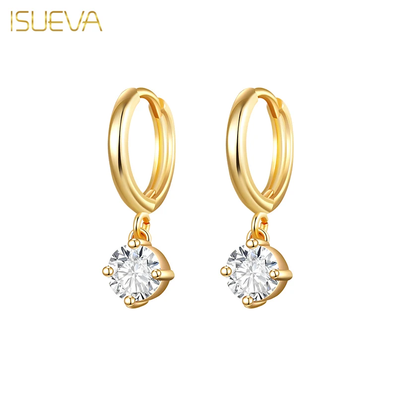 Позолоченные висячие серьги ISUEVA для женщин, модные изысканные круглые серьги-капельки с цирконием, ювелирные изделия 2023, оптовая продажа