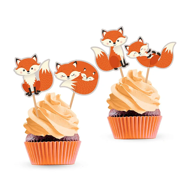 

12pcs Fox Cupcake Toppers Woodland Animal Cupcake Picks for Woodland Animal Themed Baby Shower Birthday Party Cupcake Decoration
