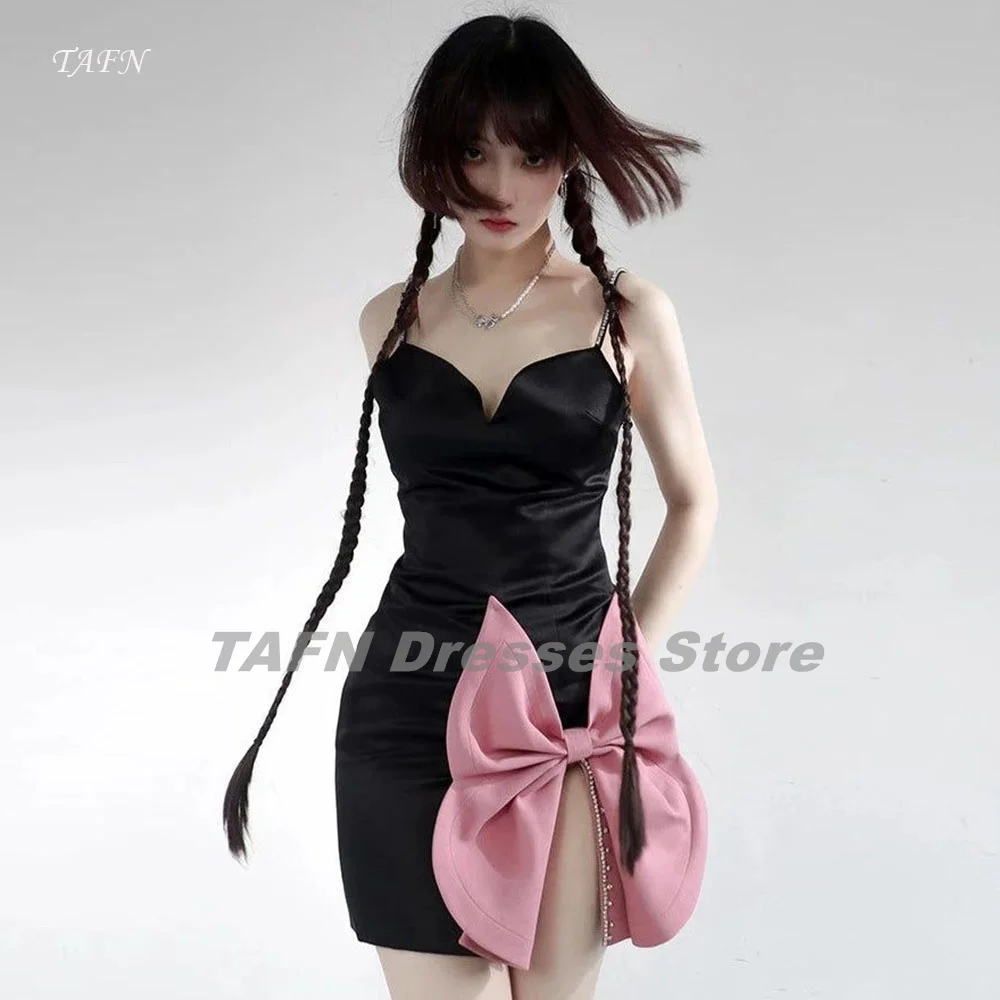 Платье TAFN контрастных цветов для выпускного вечера на тонких бретельках