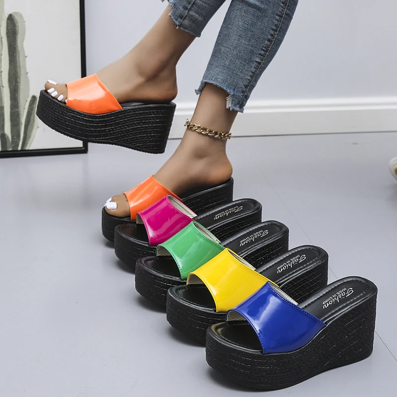 

2022 New Women Slippers Sweet Bow Women Open Toes Summer Sexy Flower Shoes High Heel Slippers Women Slides Platform Wedges Shoes